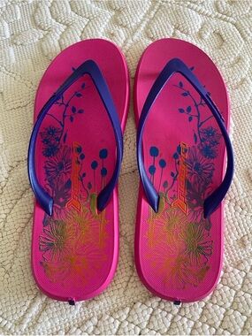 Rider Bright Pink and Purple Floral Flip Flops